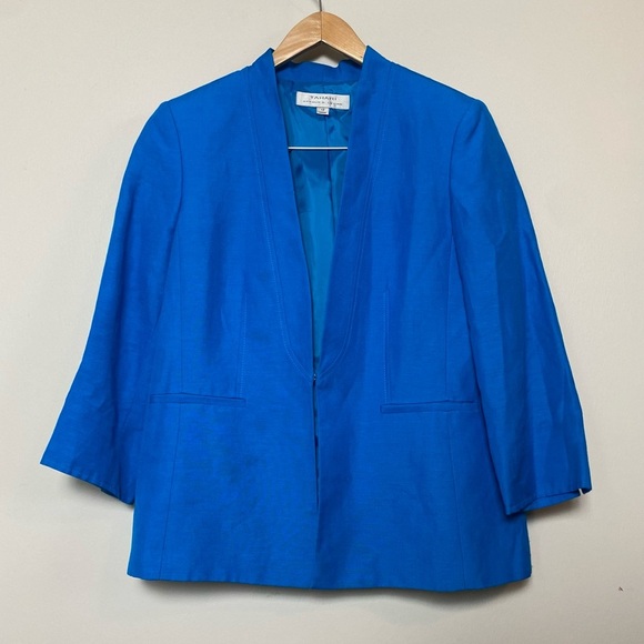 ✨ Tahari Arthur S. Levine Women's Size 12 Linen Clasp Close Blazer Blue Office - Picture 1 of 9